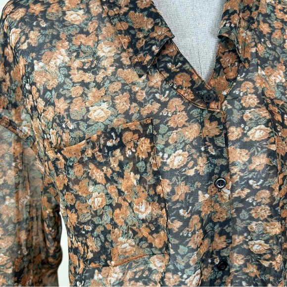 Free People Brown‎ Tan Buttoned Notched Collar Blouse - Picture 2 of 8